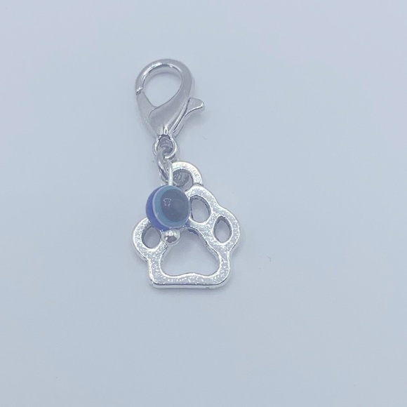 Evil Eye Bead & Paw Charm, Claw Clasp Clip-on for Small Pet Collar or Keychain - Picture 1 of 9